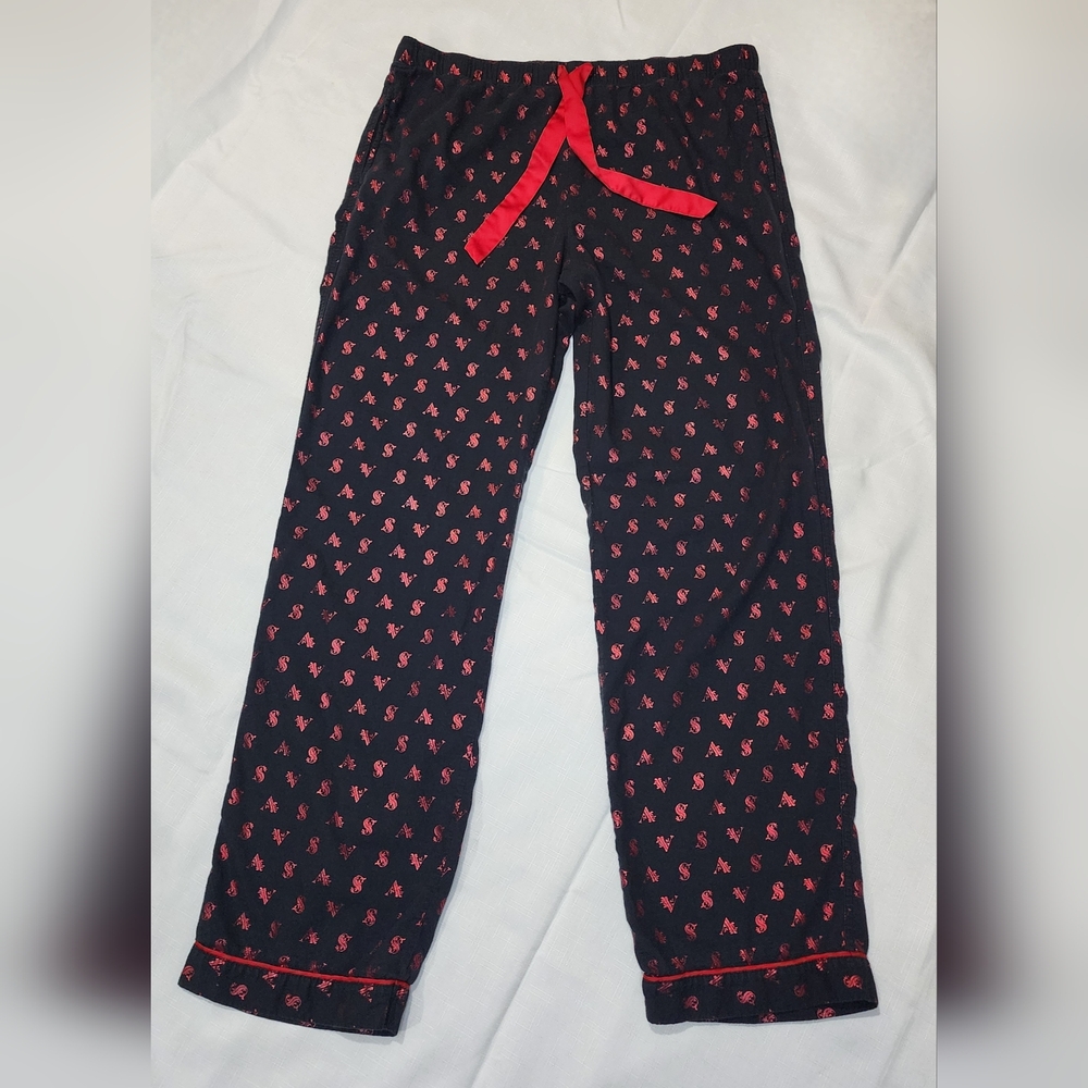 Victoria's Secret Black Red Foil Metallic Flannel Pajama Pants Large